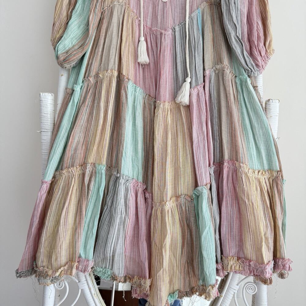 Free People In The Moment Dress Medium Patchwork Tiered Western Boho Angie Smith - Picture 5 of 12